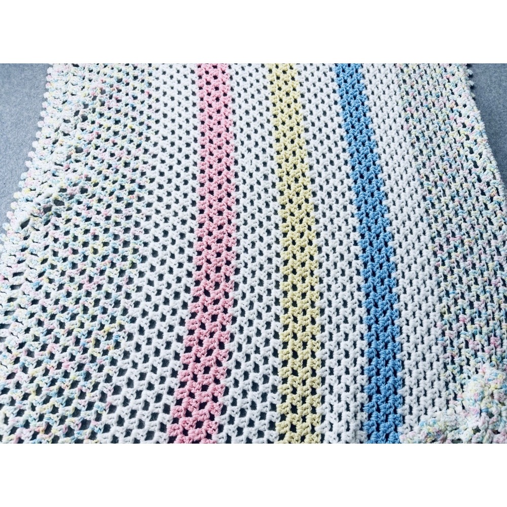 Vintage Crochet Receiving Baby Blanket Pastel Handmade Afghan Throw Baby Neutral